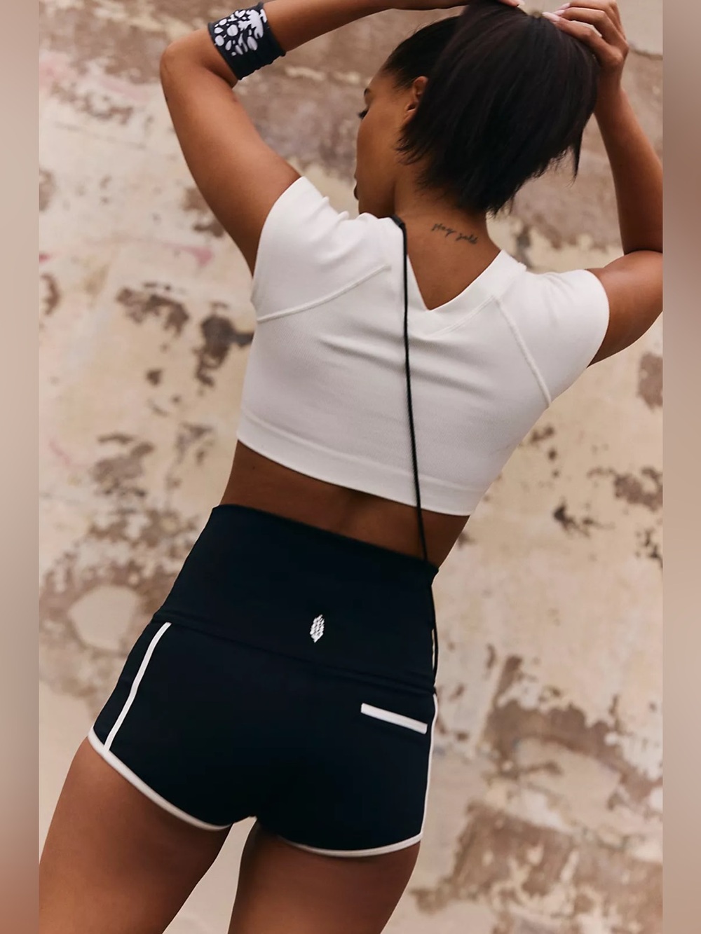 Free People Island Time Shorts Black with White Trim Athletic Medium EUC